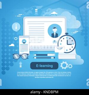 E-learning Education Online Concept Web Banner With Copy Space Stock Vector