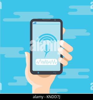 Hand Hold Cell Smart Phone Recording Voice Modern Identification Control System Concept Stock Vector
