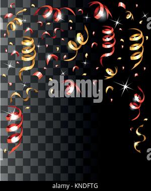 Falling colorful confetti and colorful ribbons christmas decorations isolated on the transparent background website page and mobile app design. Stock Vector