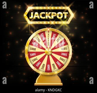 Gold realistic fortune wheel 3d object isolated on dark background with jackpot text. lucky fortune wheel e vector illustration Stock Vector