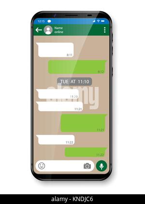 Black realistic Smartphone chatting or messaging app. Social network concept. Mobile phone with Messenger window. Vector illustration Stock Vector