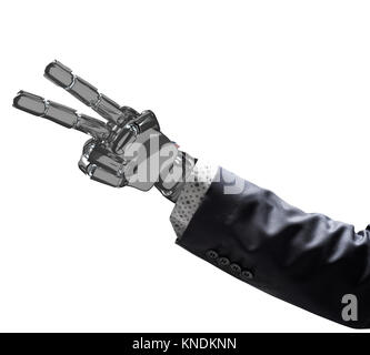 Metallic robotic arm in business suit. Stock Photo