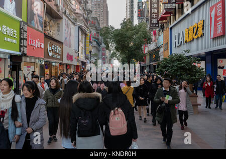 Wuhan Hubei China, 10 December 2017: Street view of Jianghan lu road the biggest pedestrian shopping street of Wuhan in China Stock Photo