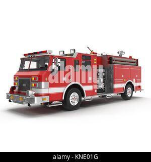 Big Red Fire Truck Isolated on White. 3D illustration Stock Photo - Alamy