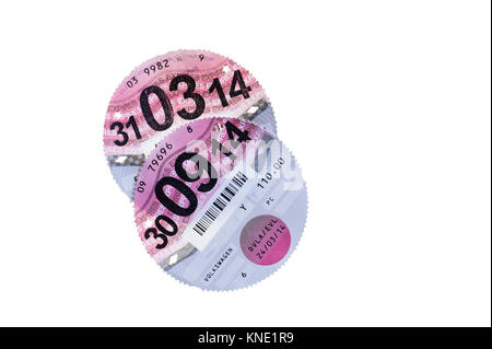 Paper road tax disc 2014 vehicle taxation. Stock Photo