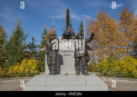 Alaska Siberia Lend-Lease Memorial commemorating US and Russian pilots who flew aircraft and supplies to the Eastern Front from mainland USA in WW2 Stock Photo