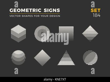 Set of eight minimalistic trendy shapes. Stylish vector logo emblems for Your design. Simple universal geometric signs collection. Stock Vector
