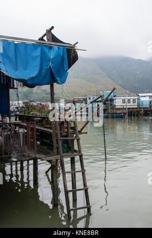 view of the houses on stilts in the village Tai O Stock Photo
