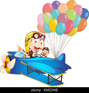 Illustration of monkeys in airplane on a white background Stock Vector