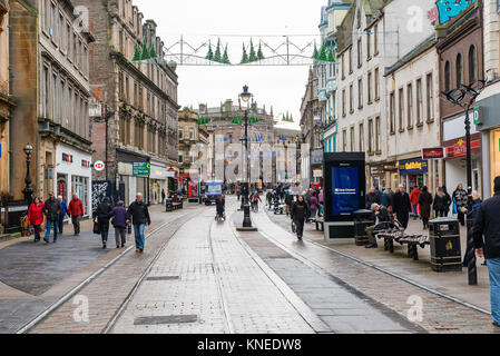 Dundee,Scotland,UK-Dercember 05,2017: The city centre of Dundee with people going about their christmas shopping and looking down towards the Wellgate Stock Photo