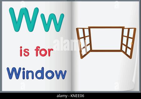 illustration of drawing of window on a book on a white background Stock Vector