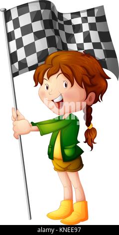 Illustration of a smiling kid holding a flag on a white background Stock Vector