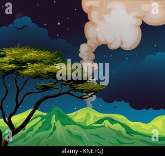 Illustration of a view of the mountain in the middle of the night Stock Vector