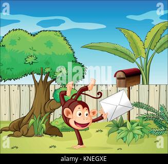 Illustration of a monkey holding an envelope Stock Vector
