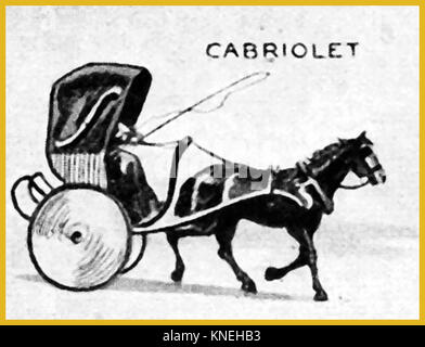Horse-drawn transportation - A 1940's illustration showing a Victorian horse drawn Cabriolet cart or carriage Stock Photo