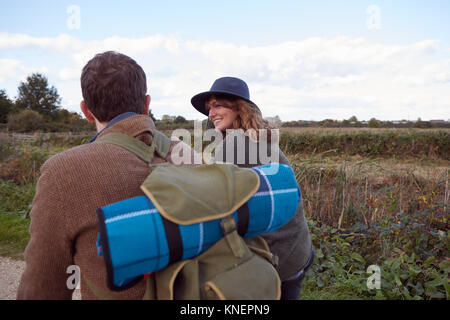 Couple enjoying walk on marshes