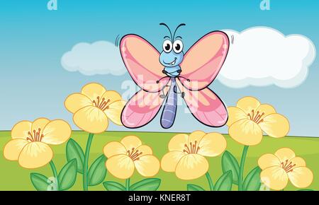 Illustration of a flying butterfly in beautiful nature Stock Vector