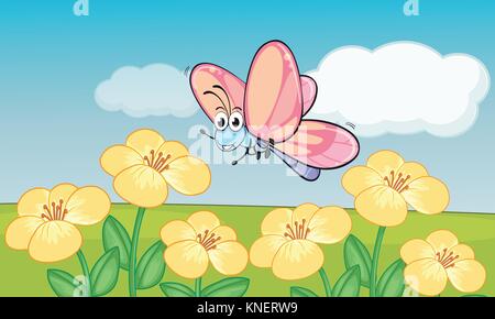 Illustration of a smiling butterfly in beautiful nature Stock Vector