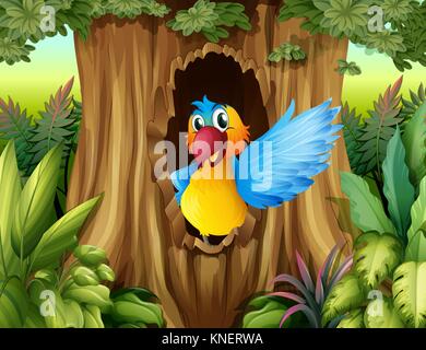 Illustration of a bird in a tree hollow Stock Vector