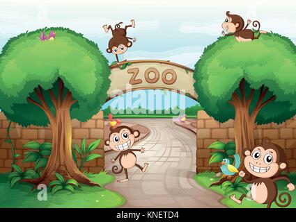Cartoon illustration of apes and monkeys primate animal characters set ...
