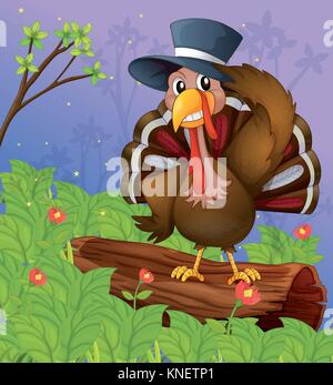 Illustration of a bird standing on a dry wood Stock Vector