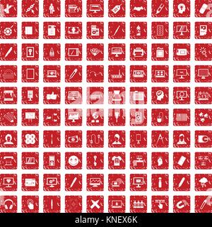 100 webdesign icons set grunge red Stock Vector