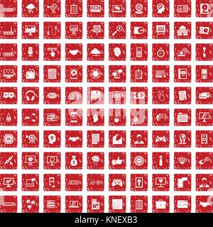 100 web development icons set grunge red Stock Vector