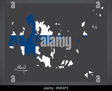 Aland map of Finland with Finnish national flag illustration Stock Vector