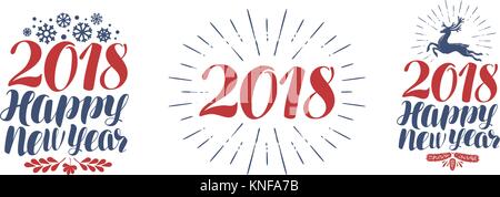 2018 Happy New Year, symbol or label. Lettering vector illustration Stock Vector