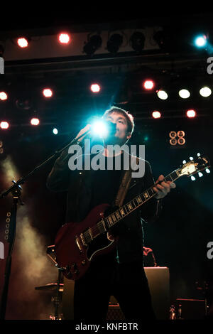 The Swedish rock band Mando Diao performs a live concert at the NRJ Live Session at Volkshaus in Basel. Here musician Jens Siverstedt is seen live on stage. Switzerland, 23/05 2017. Stock Photo