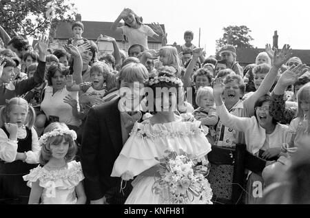 File photo dated 04/09/1982 of Keith Chegwin and Maggie Philbin after their wedding in the village of Little Stretton, Leicestershire. Mr Chegwin has died aged 60 following a &quot;long-term battle with a progressive lung condition&quot;, his family said.