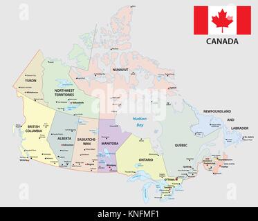 canada administrative and political map with flag Stock Vector