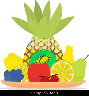 Vector illustration of colorful fruit on a plate Stock Vector