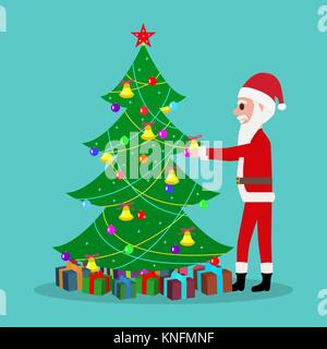 Vector cartoon Santa Claus decorate Christmas tree Stock Vector