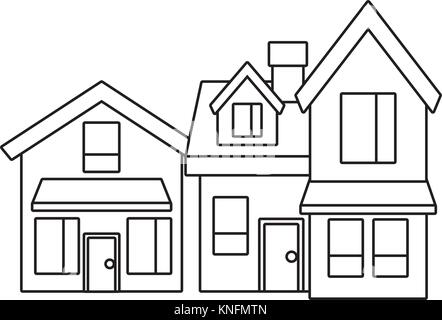 two storey houses with chimney architecture residential Stock Vector