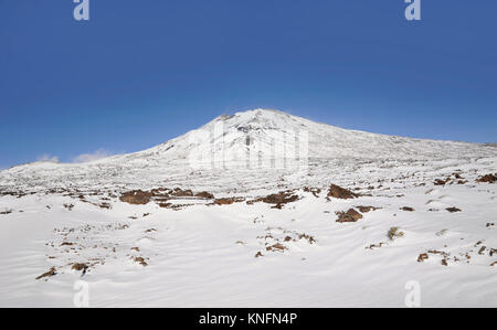 Sunny day with vistas towards Pico Viejo covered in snow in Teide National Park, Tenerife, Canary Islands, Spain Stock Photo