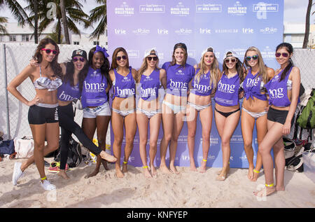 MIAMI BEACH, FL - FEBRUARY 08:  Models from BMG Models participated in the 6th annual Model Beach Volleyball Tournament held on February 8, 2015 in Miami Beach, Florida.  People:  BMG Models Stock Photo