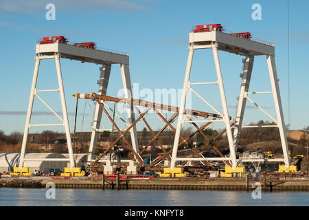 Offshore wind turbine support being built at Smulders Hadrian Yard on the Tyne, Wallsend, north east England, UK