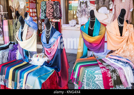 A lace shop display in the Venetian village of Burano, Venice, Italy, Europe. Stock Photo