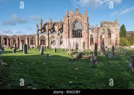 St Mary's Melrose Abbey in Melrose, Roxburghshire, Scotland. UK. Stock Photo