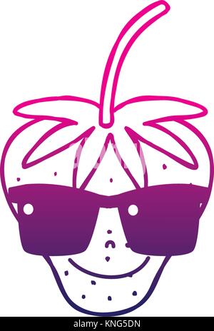 color silhouette happy starwberry fruit with sunglasses kawaii Stock Vector