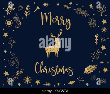 New Year and Merry Christmas decoration set.Typography set.The main symbols of the holiday. Vector logo, emblems, text design. Usable for banners, greeting cards, gifts etc. Stock Vector