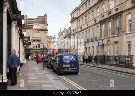 Bath, United Kingdom - November 1, 2017: Street view with ordinary people walk the street. Bath, Somerset. The city became a World Heritage Site in 19 Stock Photo