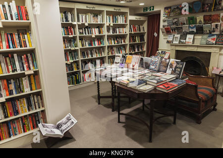 Bath, United Kingdom - November 1, 2017: Classic English bookstore interior, assortment of books stand on shelves Stock Photo