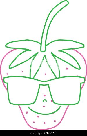 color line happy starwberry fruit with sunglasses kawaii Stock Vector