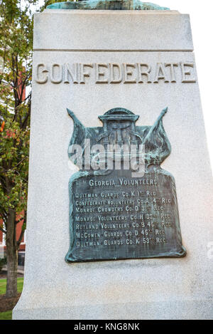 Civil War Confederate soldier statue dedicated to the Confederacy stands in the courthouse square in downtown Forsyth, Georgia. Stock Photo