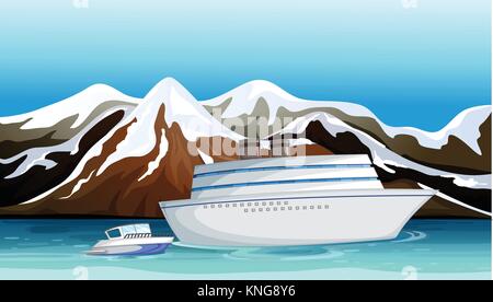 Illustration of a lost ship in the middle of the sea Stock Vector