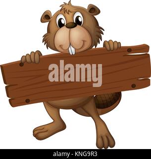 Illustration of a beaver holding a sign board on a white background ...