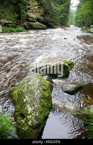 Land gate and Smuggler path on Orlice river, Eagle Mounains, Bohemia, Czech, Zemska brana, Paseracka stezka, Orlice, Orlicke hory, Ceska republika Stock Photo