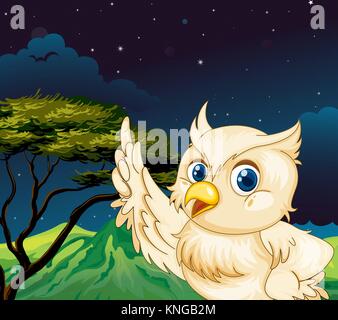Illustration of a big owl in the jungle Stock Vector